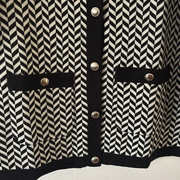 Talbots Plus Black and White Button Sweater - Picture 3 of 7